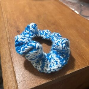 Blue and White Crocheted Scrunchie